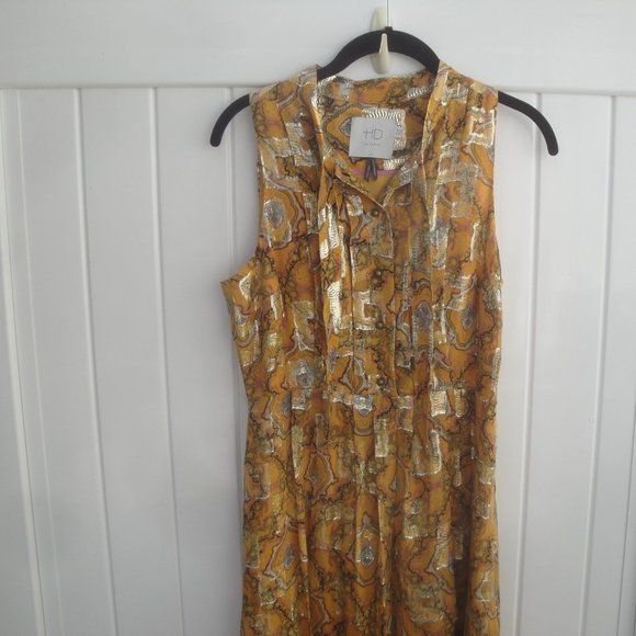 Anthropologie HD Paris Women Goldspun Golden Size 4 Paisley Midi Dress Silk - Picture 3 of 5